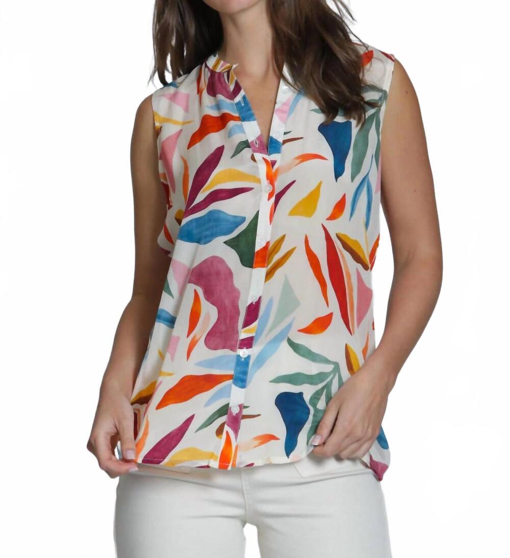 NEW APNY sleeveless button blouse in sundrenched abstract